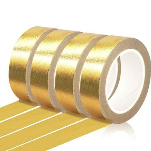 Phinus 4 Rolls Gold Tape, Gold Washi Tape for Journaling, 132FT Gold Foil Tape for Wall Decor Scrapbook DIY Crafts Gift Wrapping Planners (0.59in x 33FT)