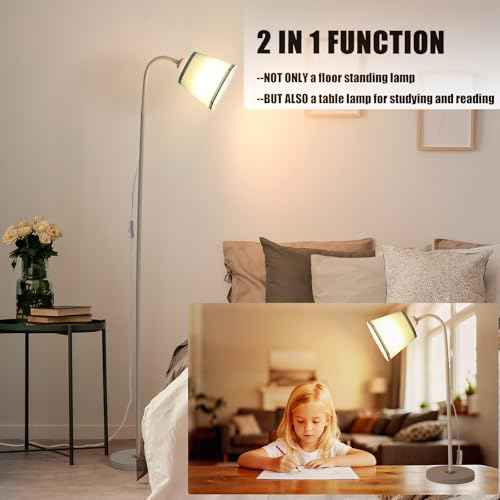 AoMck Floor Lamp for Living Room, Industrial FloorLamps with Adjustable Gooseneck Bendable, 2 in 1Reading Table Lamps for Living Room Bedroom Office12W Bulb Included (W+Green Shade)