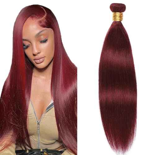 #99J Bundles Human Hair Straight Bundles 26 Inch Burgundy Straight Bundle Unprocessed Brazilian Virgin Weave Hair 1 Bundle 50 Gram Per Bundle