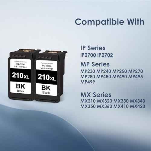 210XL Black Ink Value Pack Cartridge Replacement for Canon 210 210XL PG-210XL Use for Canon Pixma MX410 MX350 MP250 MP495 MX330 MX340 MP280 MP480 MP490 Printer (2 Black)