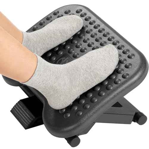 HUANUO Adjustable Desk Footrest, Foot Rest for Under Desk at Work with Massage, Adjustable Foot Stool with 3 Height Position & 30 Degree Tilt Angle Adjustment for Home, Office
