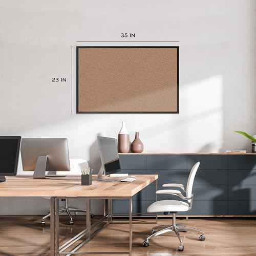 U Brands Cork Bulletin Board, 36" x 24", Black Aluminum Frame, Industrial Grade Pinning Surface