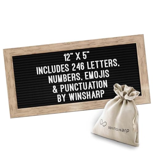 Winsharp 12x5 Small Letter Board with Wooden Frame & White Letters - Black Felt Sign