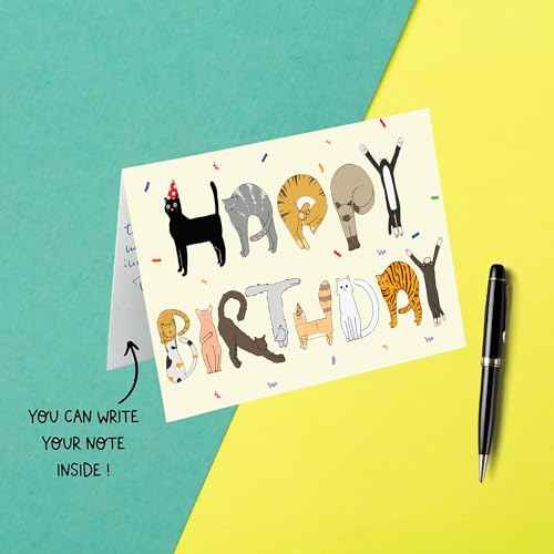 Cheerin Happy Birthday Card for Him or Her - Funny Birthday Card - Humourous Greeting Card - Cat Birthday Card for Cat Lovers Men Women