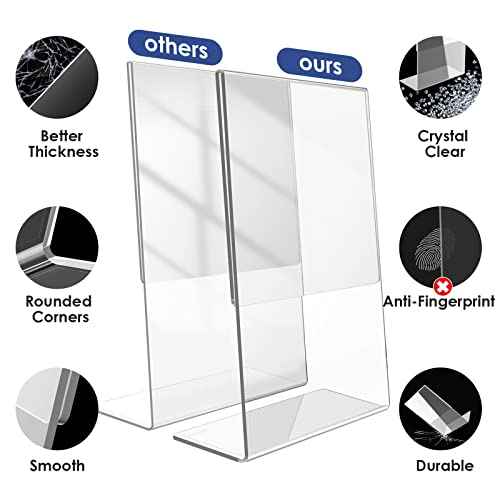 Clear Acrylic Sign Holder - 12Pack 8.5x11'' Flyer Document Brochure Display Holder with Vertical Slant Back for Office Desktop - Plastic Paper Holders for Restaurant Tabletop