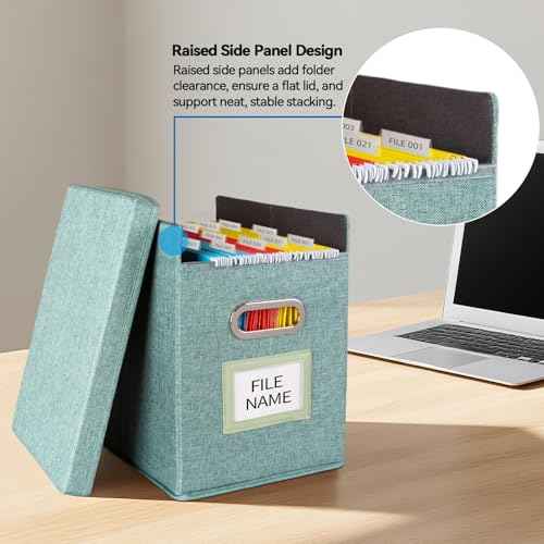 4 Pack Hanging File Folders Organizer with Lid, Letter Size Fabric File Storage Box Collapsible, Portable Office Document Holder with Metal Handle, Smooth PVC Rails, Green