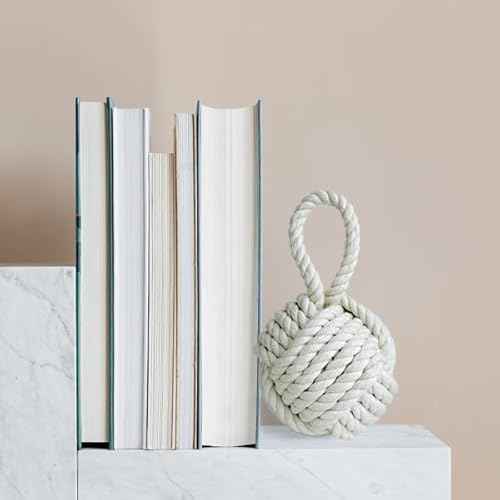 3 Pcs Decorative Door Stop Rope Knot, Nautical Large Heavy Stopper for Bedroom, Living Room Door, Window Wedge, Bookend 5.9 inch (Ivory)