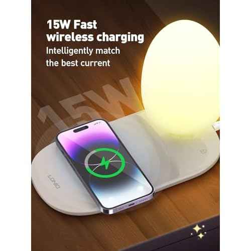 LDNIO Bedside Lamp with Wireless Charger, Desktop lamp with Wireless Fast Charger LED Desk Lamp with Dimable Touch Control Night Light with Wireless Charger Perfect for Gift