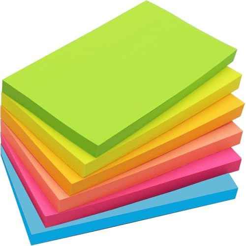 480 Sheets 3 in x 5 in Large Sticky Notes, 76 x 127 mm 6 Pads Assorted Self-Stick Pads for Notebook,Office,School and Home,80 Sheets/Pad (6 Pads Brillant)