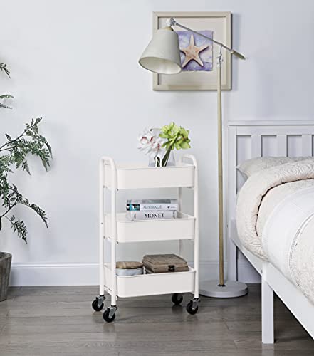 SunnyPoint 3-Tier Compact Rolling Metal Storage Cart WHT 15.35" x 10.24" x 26.8" Under Desk Organizer
