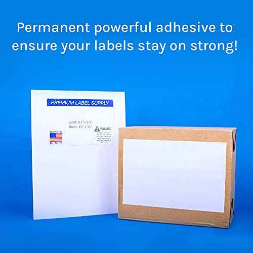 Premium Label Supply White Sticker Half Sheet Labels ? 8.5" x 5.5" ? Laser/Inkjet Compatible ? (2 per Sheet), 200 Sheets - 400 Total Adhesive Labels