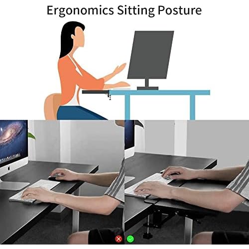 Desk Extender 25.2" x 9.45" Ergonomic Computer Table Extension Arm Support Collapsible Keyboard Tray for Square Tabletop - Carbon Fiber