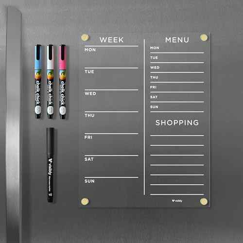 Magnetic Acrylic Week, Menu & Shopping List for Fridge, Includes 4 Magnetic Wet-Erase Markers for Refrigerator, 9" X 12".