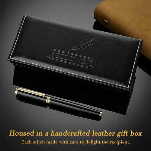 BEILUNER Black Fountain Pen,Stunning Luxury Pens with 24K Gold Accents, Gorgeous 24K Gilded Nib(Fine), Trustworthy Pen Gift for Men&Women -Ink Converter-Elegant, Reliable,Fancy Pen for Writing