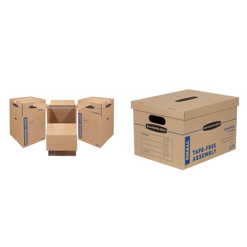 Bankers Box SmoothMove Wardrobe Moving Boxes, 3 Pack (7711001) SmoothMove Classic Moving Boxes, Tape-Free Assembly, Easy Carry Handles, Small, 15 x 12 x 10 Inches, Brown
