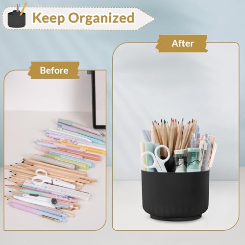 Black 360° Rotating Pen & Pencil Holder with 5 Compartments Desk Organizer