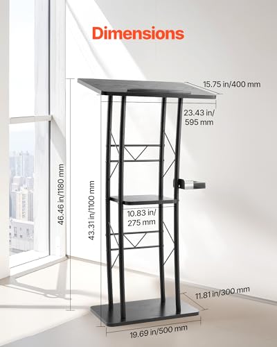 VEVOR 47" Metal Lectern Podium Stand with Reading Surface & Open Storage