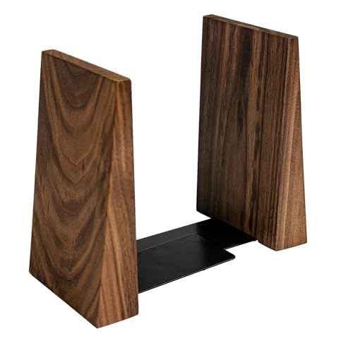 Luxdecor Walnut Book Ends Hold Heavy Books-7x6x5in Wood Bookends for Office Desk Non Skid, Decorative Walnut Bookend 2pack, Triangle Style