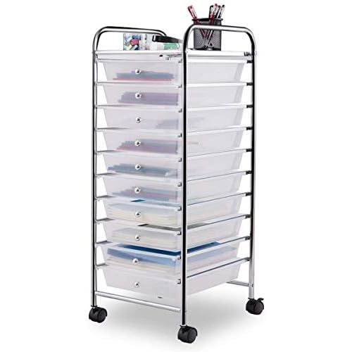ARLIME 10-Drawer Storage Cart, 10 Drawer Trolley, Rolling Organizer Cart, Scrapbook Paper Organizer, Suitable for Office and School, Rolling Office Storage Tools (Clear)