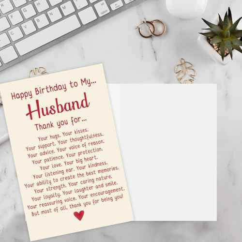 Romantic Birthday Card Gift for Husband, Unique Husband Birthday Card from Wife, Thank You Bday Card for Men