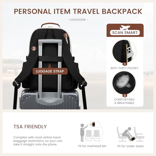 LOVEVOOK 15.6-Inch Water-Resistant Laptop Backpack for Women with Large Capacity Cup Pouch - Beige-Black-Brown