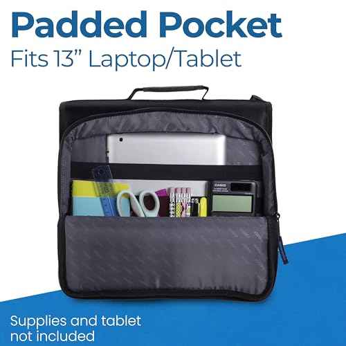 Case-it Universal Zipper Binder | 2-Inch O-Rings, 13-Inch Laptop/Tablet Padded Pocket, 400 Sheet Capacity, Multiple Storage Pockets & Shoulder Strap | School & Office Organizer | LT-007 Jet Black