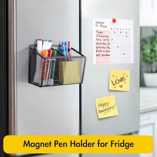 BEYGORM Magnetic Dry Erase Marker Holder for Whiteboard, Mesh Pen & Pencil Holder for Refrigerator, Strong Magnetic Basket for School Locker, Office & Classroom Organizer (Black, 1-Pack)