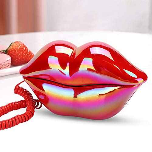 Bewinner Home Telephone, Corded Landline Phone, European Style, Fashionable Red Lips Shape, Bright Red