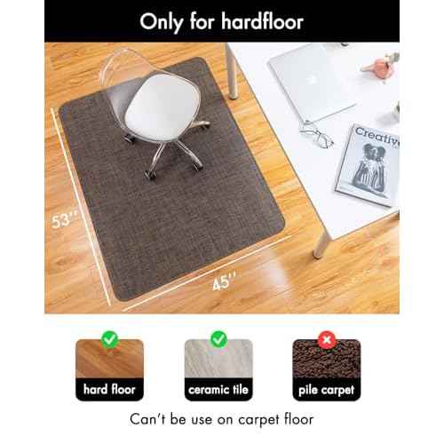 Office Chair Mat for Hardwood Floor Under Desk Computer Rolling Chair Mat for Wood/Tile Floor Non-Slip Heavy Duty Desk Rug PVC Plastic Hard Floor Protector 45"x 53" (Dark Walnut)