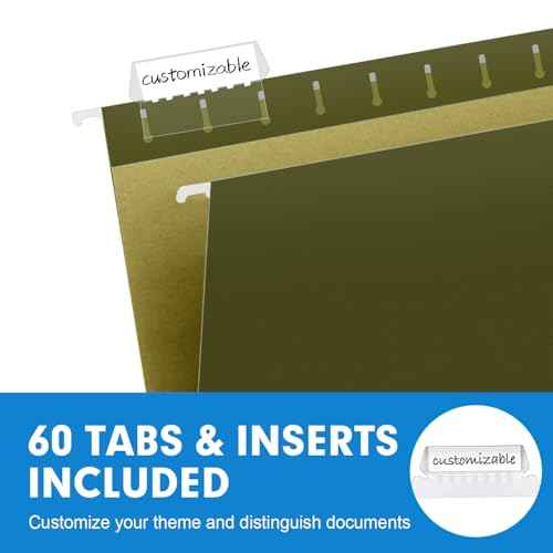 Hanging File Folders, RAZCC 60 Pack Reinforced Hanging Folders Legal Size, Designed for Bulky Files, Filing Cabinet, Adjustable Tabs, Green