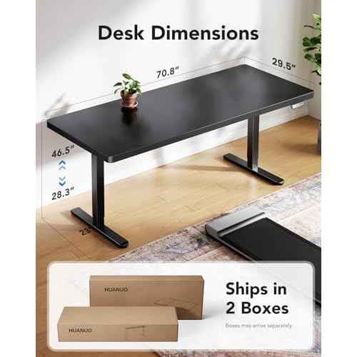 HUANUO 71 x 30 inch Electric Standing Desk, Powerful Brushless Motor Large Height Adjustable Table, 4 Memory Preset Sit Stand Up Desk, Home Office Computer Table with Thick T-Shaped Frame