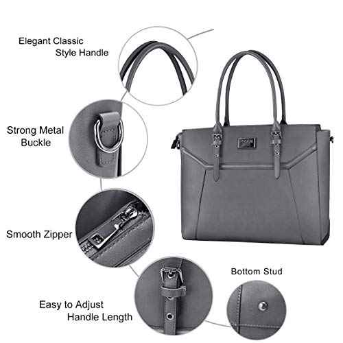 MOSISO 17 inch Women Laptop Tote Bag with Shockproof Compartment, Gray