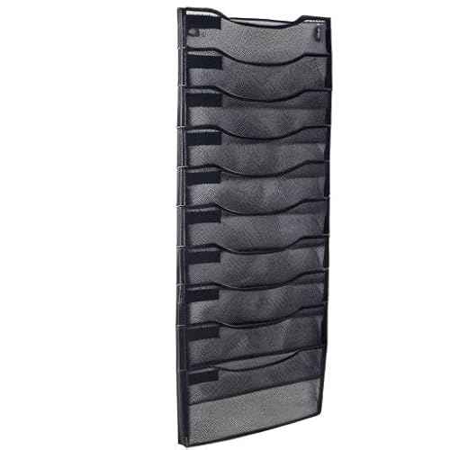 10 Sections Hanging Files Wall Mounted Metal Mesh Document File Organizer Magazine Holder Rack Organizer Racks Multipurpose Use To Display Files, Magazine, Newspapers- Black