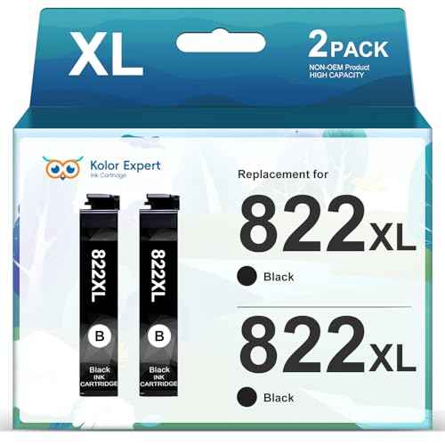 Remanufactured 822XL Ink Cartridge Replacement for 822XL 822 XL T822XL Black for Workforce Pro WF-3820 WF-4820 WF-4830 WF-4833 WF-4834 Printer (2 Black)