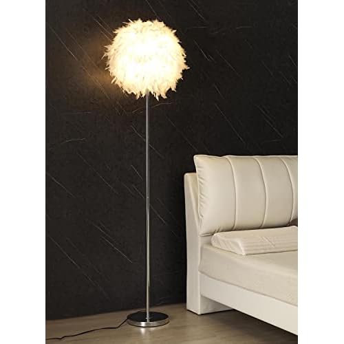 Floor Lamp, Elegant White Feather Standing Lamps with On/Off Switch