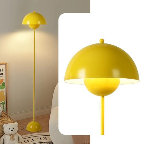 Modern Floor Lamp for Bedroom-Tall Floor Lamps for Living Room-Corner LED Boho Floor Lamp for Office Vintage Industrial Flower Floor Lamps Standing Unique Mid Century Lamp (Yellow)