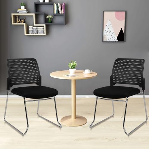 CLATINA 4-Pack Black Stackable Armless Reception Chairs with Padded Seats, Sled Base, No Wheels