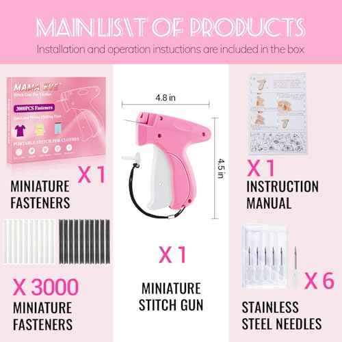 Stitch Gun for Clothes - Stitchy Tagging Gun for Clothing - Handheld Stitch Gun Quick Clothing Fixer - Includes 6 Needle£¬1500 Black Fasteners & 1500 White Fasteners (Carmine)