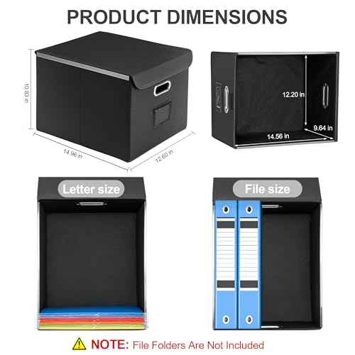 Collapsible File Box with Lid & Plastic Slide - Hanging Document Organizer for Office/Home, 14.96x12.6x10.83 Inch,Decorative Home File Bin,Black, 1 Pack (No Folders Included)