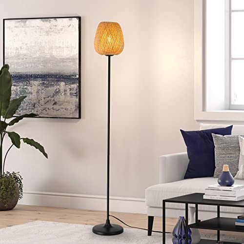 Bamboo Rattan Floor Lamp for Living Room, Boho Ambient Light Contemporary Plug in Cord Switch Standing Lamp Wicker Japanese Style E26 Lights for Bedrooms Living Room(Excluded Bulb)