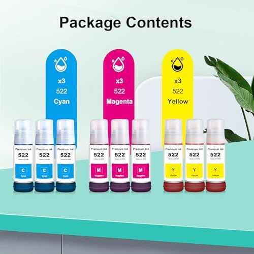 522 Refill Ink Bottle Replacement for Eps 522 with ET-2720 ET-2800 ET-2803 ET-2840 ET-4700 ET-4800 ET-4810 Printers(3C 3M 3Y)