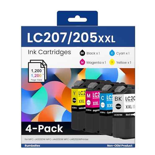 LC205 LC207 XXL Ink Cartridges Super High-Yield LC207BK LC205C LC205M LC205Y LC205CL Replacement for Brother LC205 LC207 Ink Cartridges for MFC-J4320DW MFC-J4420DW MFC-J4620DW Printer Ink 4-Pack