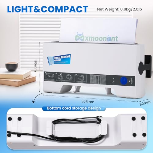 Mxmoonant Thermal Binding Machine, Max.320 Sheets for A4 A5, Compact with Cooling Position, with 5 Binding Covers, Ideal for Offices, Schools, Home Projects