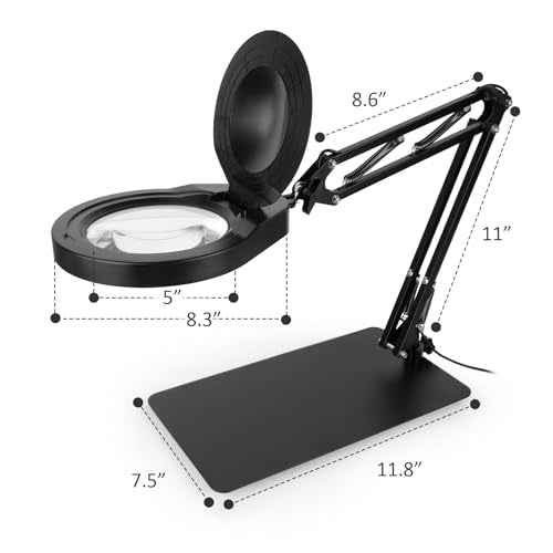 10X Magnifying Glass with Light and Stand,Dimmable Flexible Magnifying Craft Ligh, LED Lighted Magnifier Hands Free for Close Work Craft Reading Painting Hobby (Black-05)