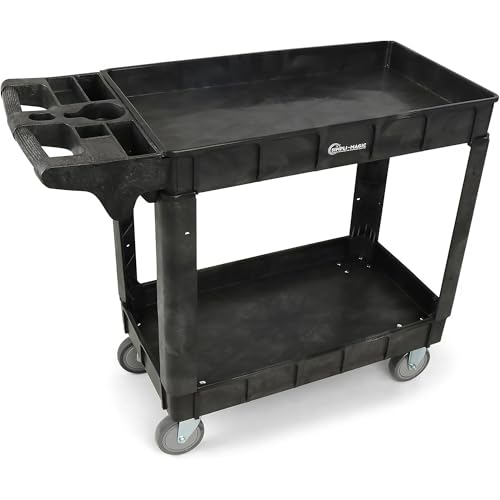 Simpli-Magic 2-Shelf Heavy Duty Utility Cart with Ergonomic Handle, 600 lb Capacity, 40x33x17-Inch Steel Black