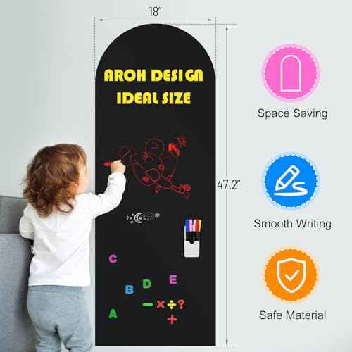 Magnetic Chalkboard for Wall, 47.2" x 18" Magnetic Arch Wall Decal Self Adhesive Blackboard Wallpaper Peel and Stick Chalk Board Wall Decal Roll for Home Playroom Classroom