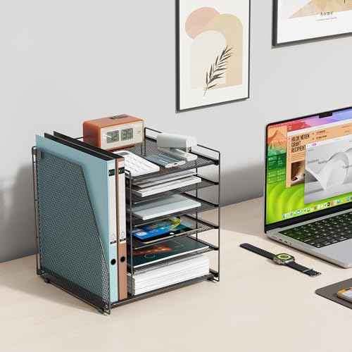 gianotter Desk Organizers and Accessories, 6-Tier Paper Organizer with File Holder, Document Organizer, Office Decor, Home Office Essentials(Black)