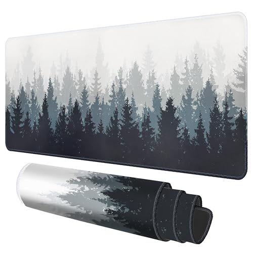 Galdas Tree Forest Pattern XXL Gaming Mouse Pad - Large Extended Desk Mat with Non-Slip Rubber Base, Stitched Edges, Thin Design