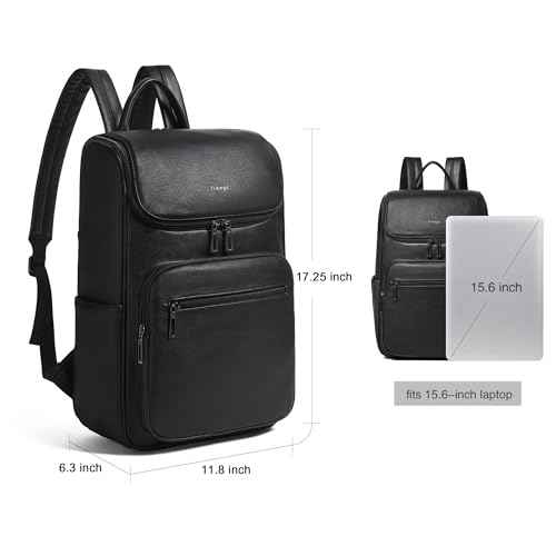 Computer Leather Backpack for Women Travel Back pack with 15.6 inch Laptop Compartment, Vintage Ladies Backpack, Black