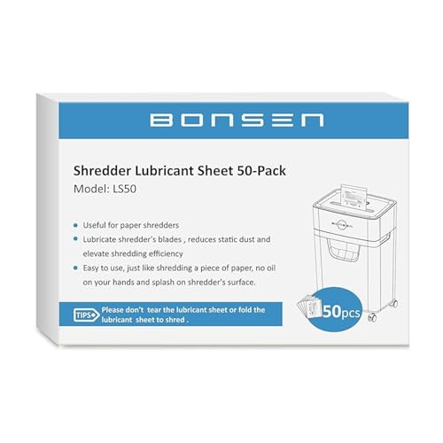 Bonsen 50-Pack Shredder Lubricant Sheets, Clean, Sharpen, Prevent